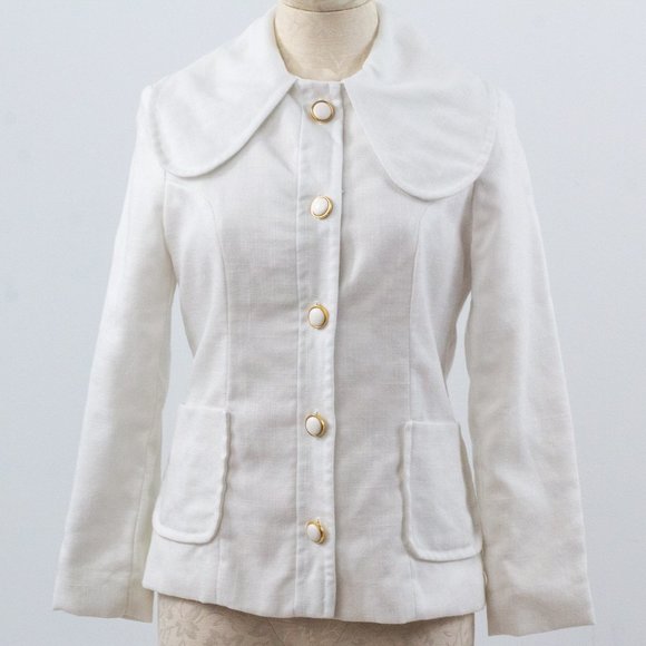 vintage Jackets & Blazers - Vintage 50s 60s M Peter Pan Collar Jacket White